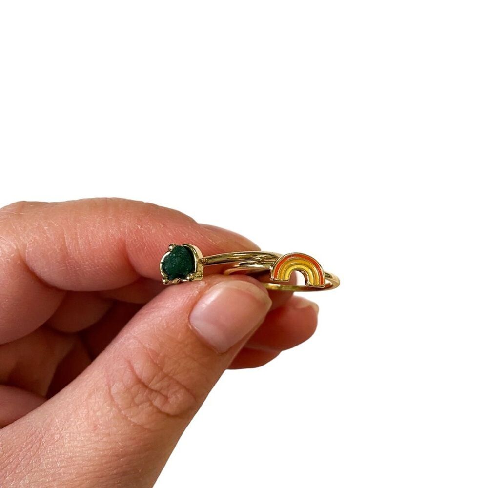Pura Vida Gold Retro Rainbow Ring Set  Trendy Boho Fashion Jewelry Stackable